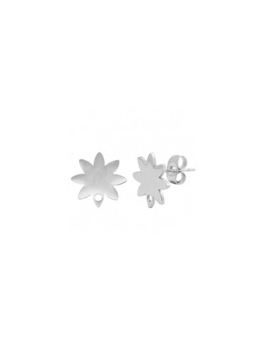 Puces d’oreille en acier inox "fleur Argenté" avec anneau