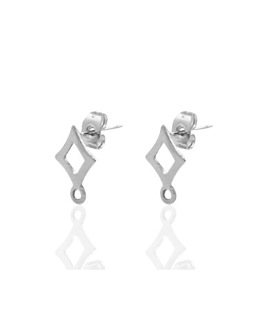 Puces d’oreille en acier inox "Losange Argenté" avec anneau