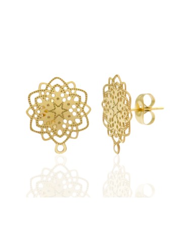Puces d’oreille en acier inox "Fleur de Bohème dorée" avec anneau